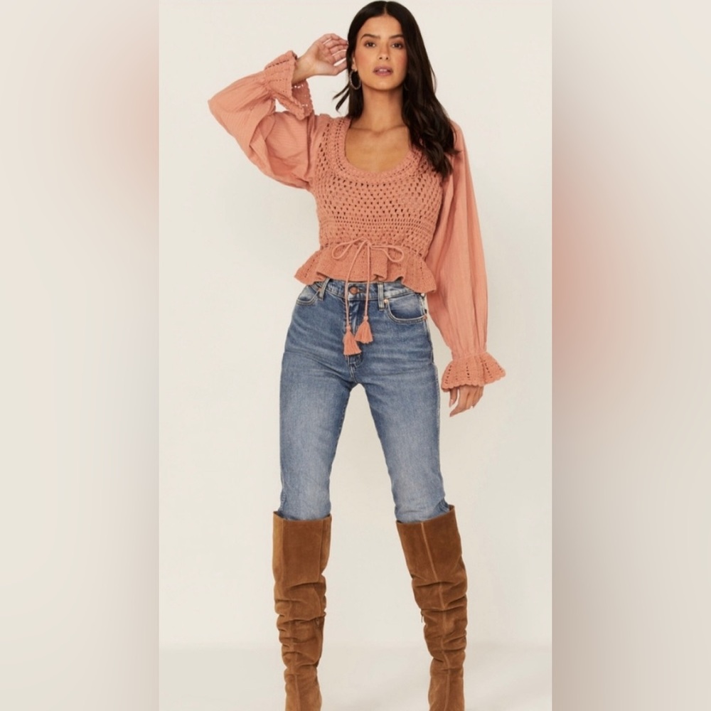 NWT Free People Megan Crochet Top Size Color: Coral Sand